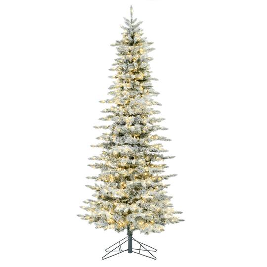 7.5ft. Pre-Lit Slim Flocked Utica Fir Artificial Christmas Tree, Pure White LED Lights